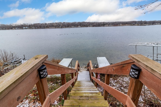 view of dock featuring a water view