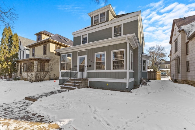 traditional style home with board and batten siding