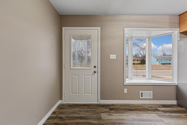 foyer featuring dark hardwood / wood-style floors, a textured ceiling, and a wealth of natural light