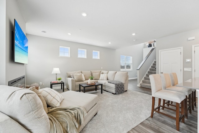 living room with light wood-type flooring