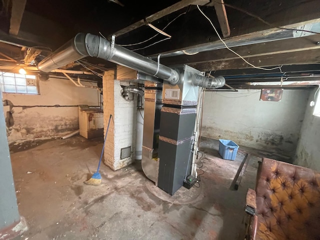 basement with heating unit