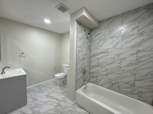 full bathroom with vanity, shower / washtub combination, and toilet