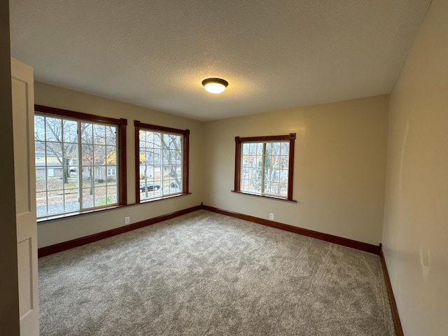 carpeted spare room with a textured ceiling