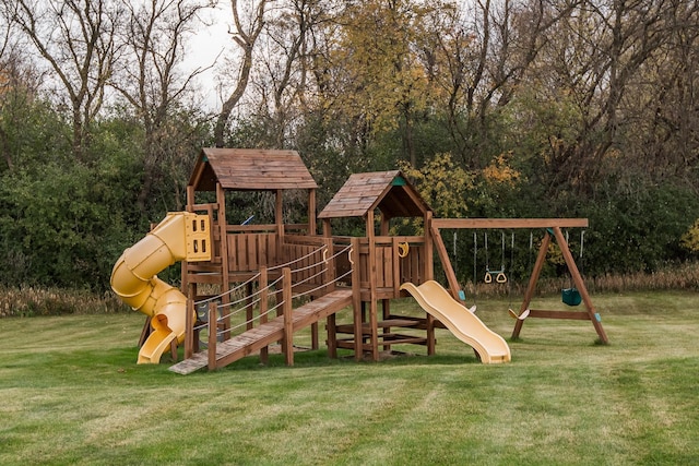 view of play area featuring a lawn