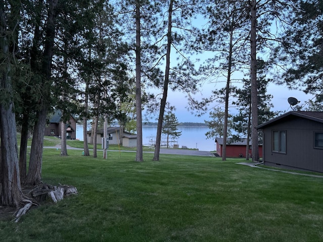 view of yard with a water view