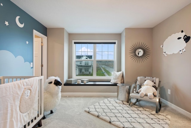 living area featuring light colored carpet