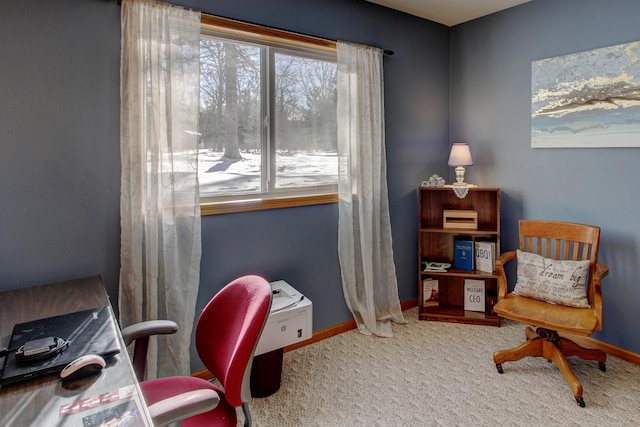 carpeted office featuring a healthy amount of sunlight and baseboards