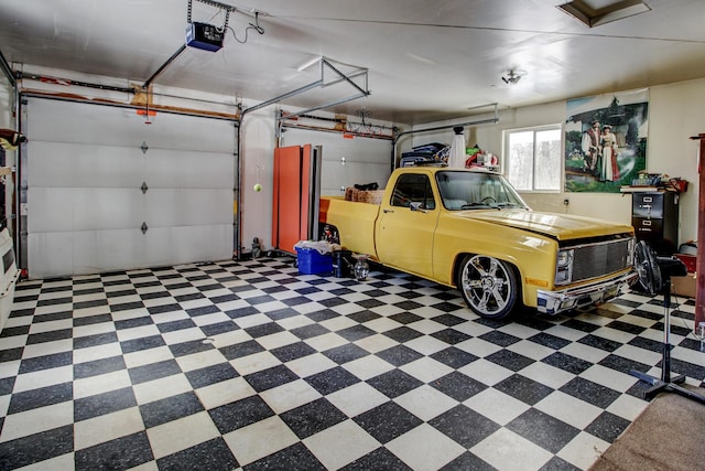 garage with a garage door opener