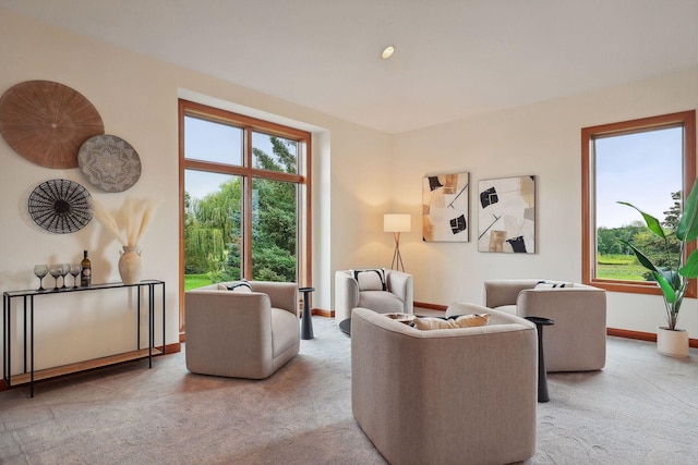 living room featuring light colored carpet