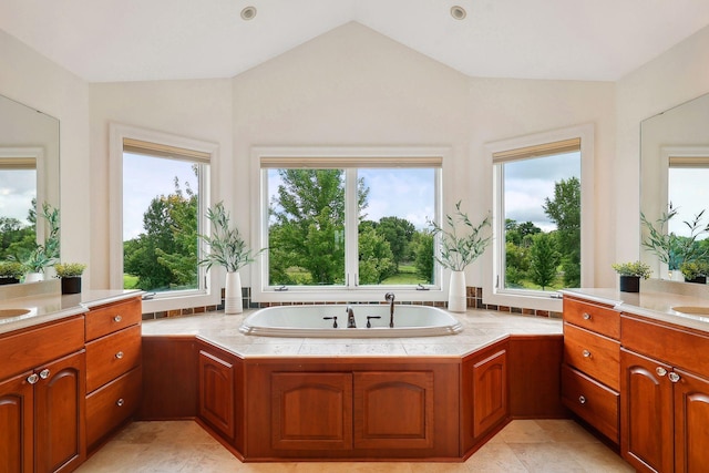 bathroom with vanity and a bathing tub