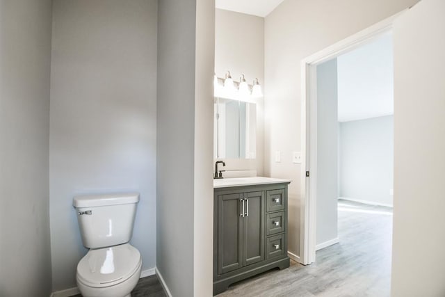 bathroom featuring vanity, toilet, and wood-type flooring