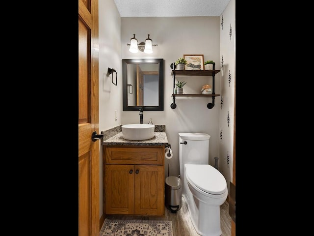 bathroom with hardwood / wood-style flooring, vanity, and toilet