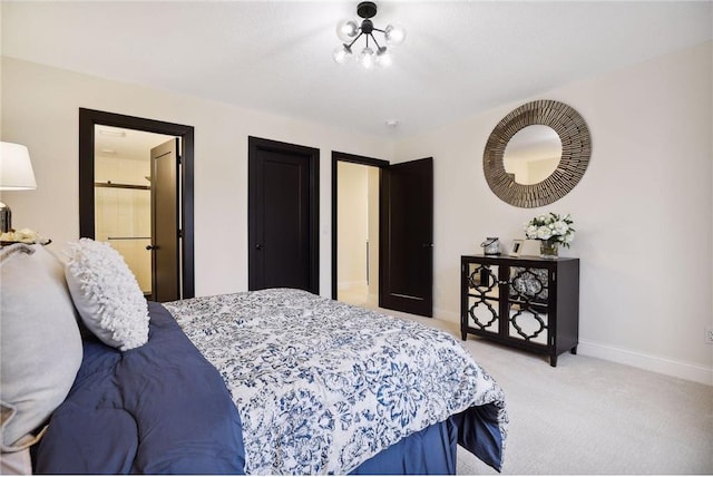 bedroom with light colored carpet