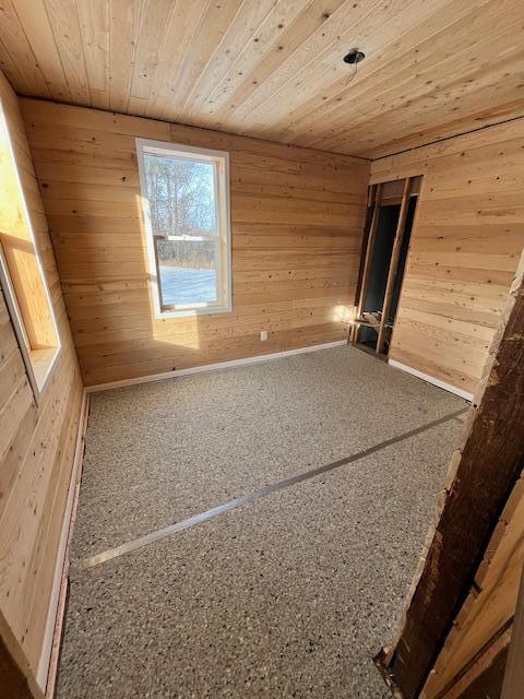 empty room with wooden walls and wooden ceiling