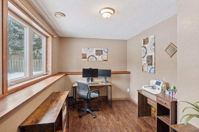 office space with wood-type flooring