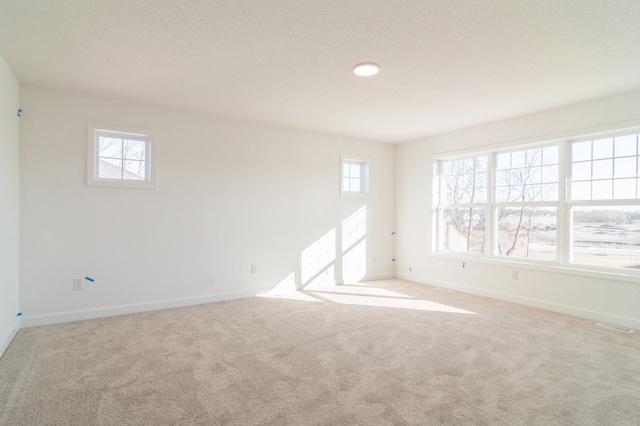 unfurnished room with light colored carpet