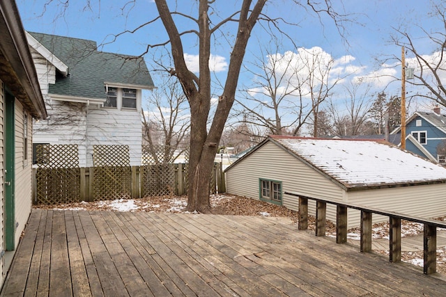 view of snow covered deck