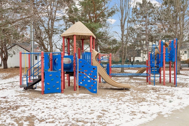 view of snow covered playground