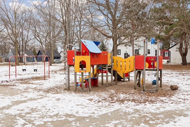 view of snow covered playground