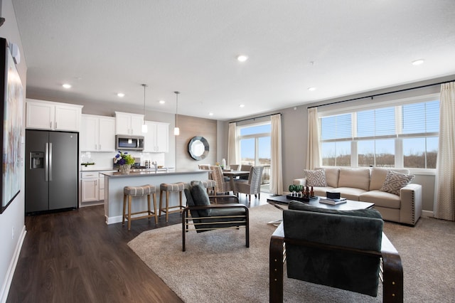 living room featuring dark hardwood / wood-style floors