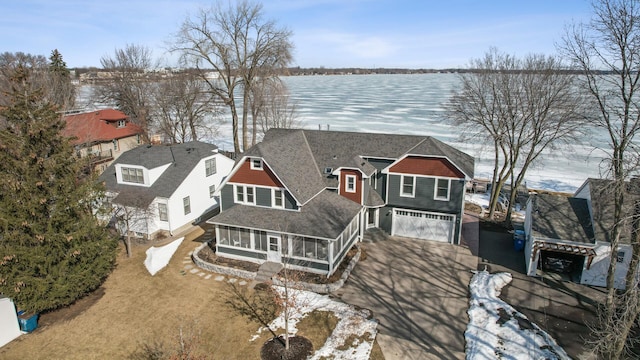 aerial view with a water view