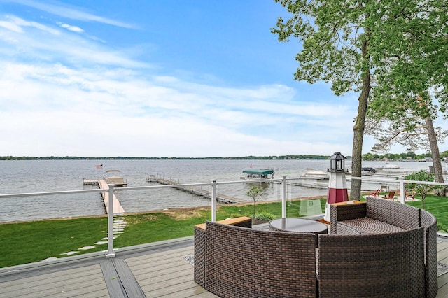 255 Shore Dr, Forest Lake, MN 55025 - deck featuring a water view and a dock