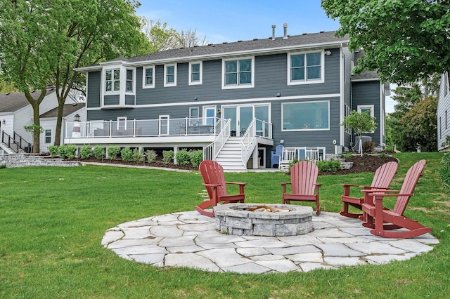 255 Shore Dr, Forest Lake, MN 55025 - rear view of property with a fire pit, stairs, a patio, and a deck