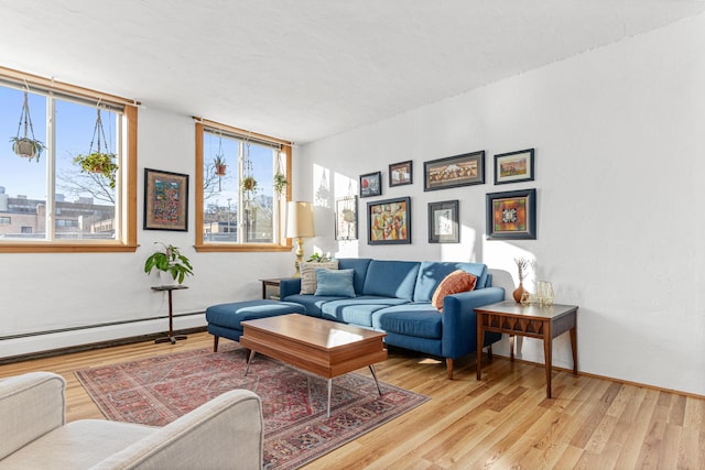 living room featuring light hardwood / wood-style floors and baseboard heating