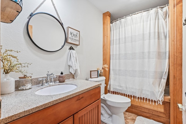 full bathroom featuring vanity, tile patterned flooring, toilet, and shower / bath combo