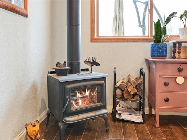 details featuring a wood stove