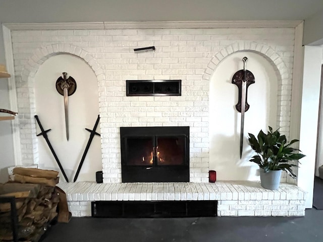 interior details featuring a fireplace