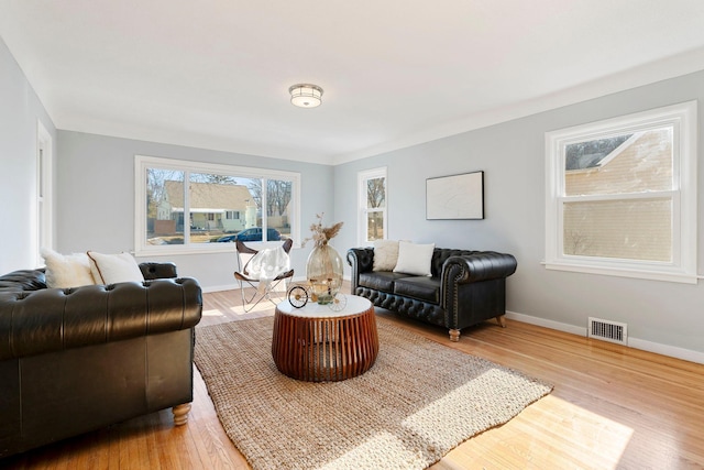 living room with light hardwood / wood-style floors