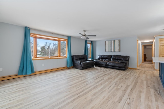 living room with light hardwood / wood-style floors and baseboard heating