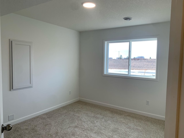 empty room featuring light colored carpet and a textured ceiling