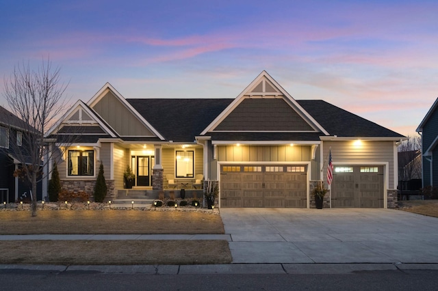 craftsman inspired home featuring a garage