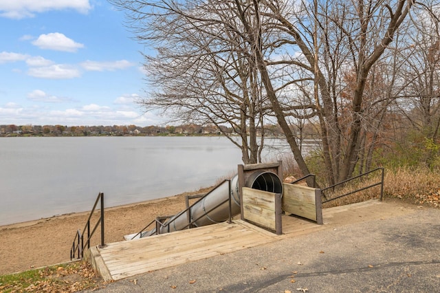 exterior space featuring a water view