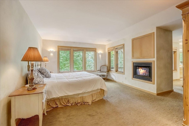 bedroom with light colored carpet