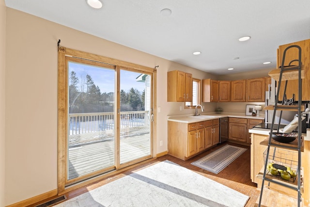 kitchen with light hardwood / wood-style floors, dishwasher, and sink