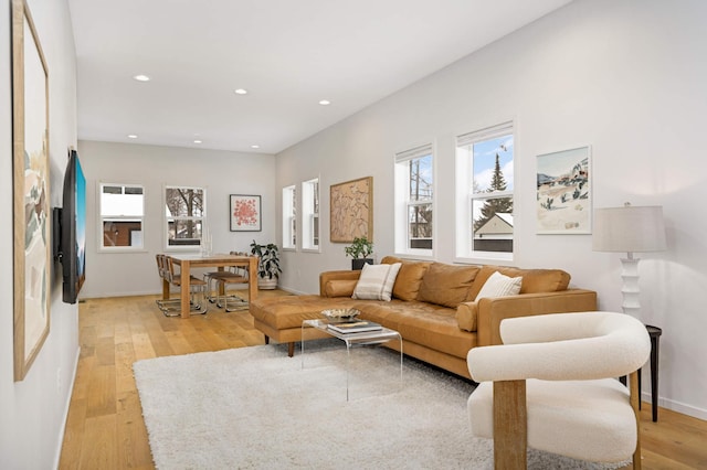 living room with light hardwood / wood-style floors