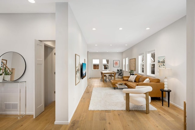 living room with light wood-type flooring