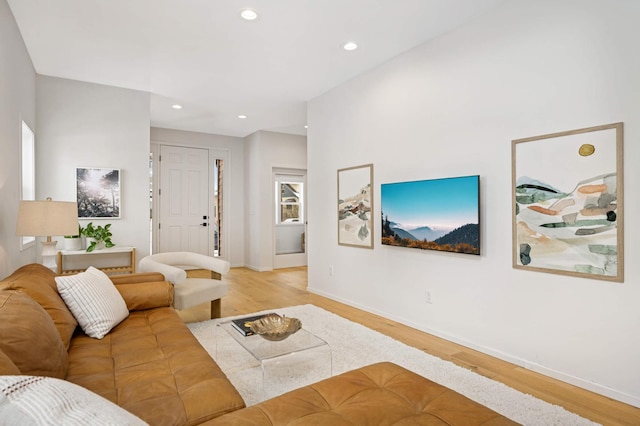 living room with light hardwood / wood-style floors