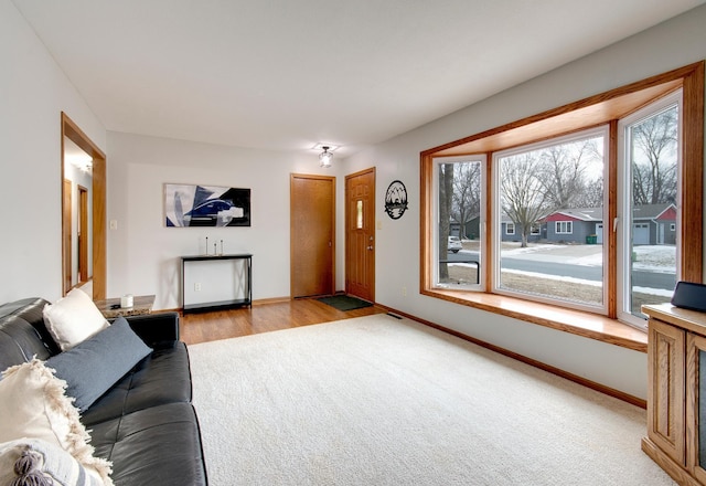 living room with light carpet