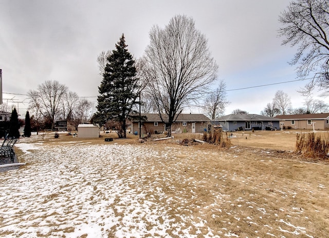 view of yard covered in snow