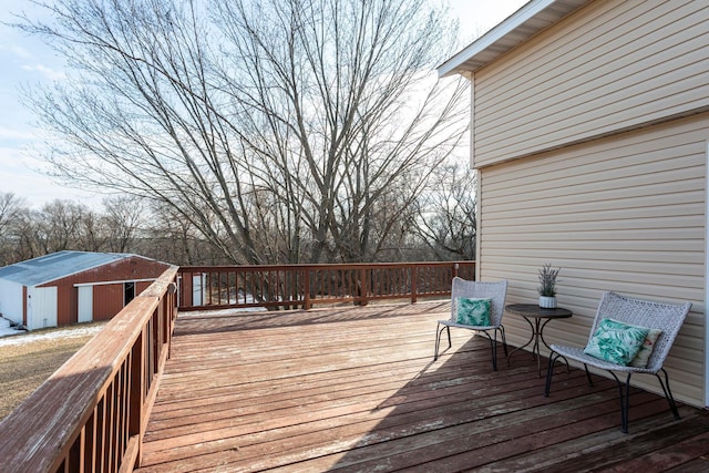 deck with a shed