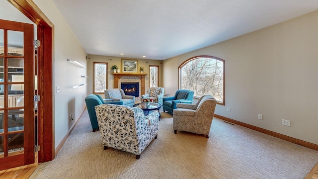 living room with light carpet