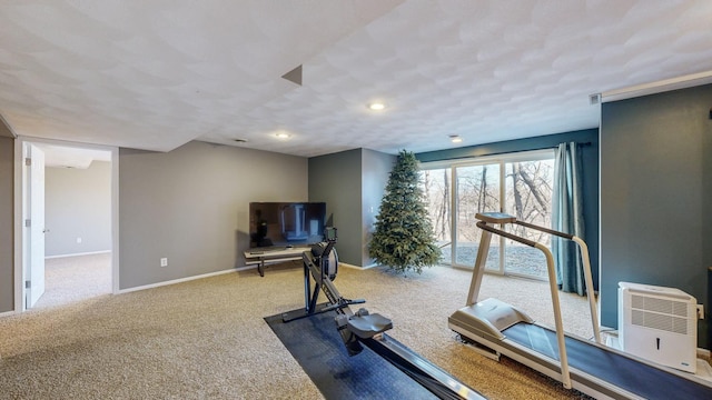 exercise room featuring carpet