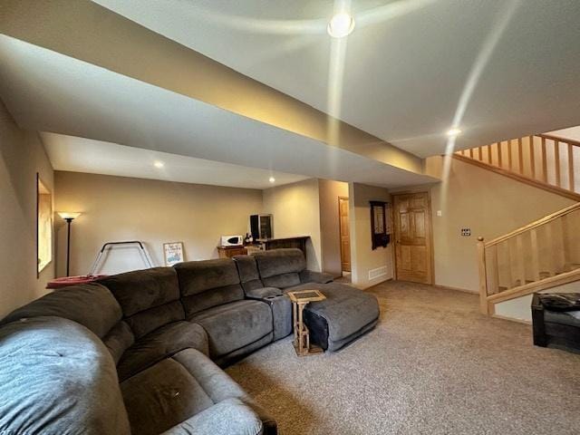 112 Bay Rd, Coleraine, MN 55722 - carpeted living area with stairway