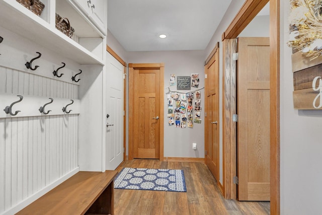 mudroom featuring hardwood / wood-style floors