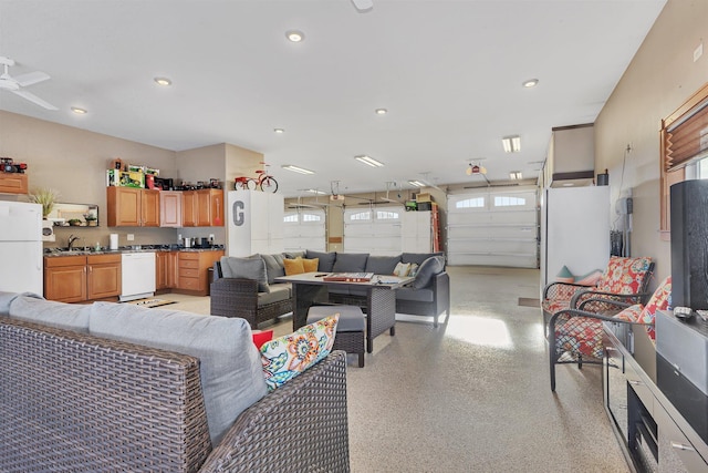 living room with sink