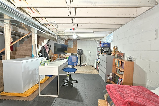 basement with fridge